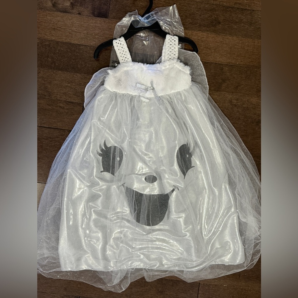 NWT Girls 3T Ghost Fairy Dress Costume includes dress, headband, and wand